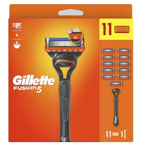 Gillette Muški aparat za brijanje Fusion 5, 11 dopuna, Crno-narandžasti Cene