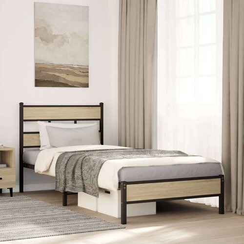 VidaXL Posteljni okvir brez vzmetnice hrast 80x200 cm inženirski les Slike