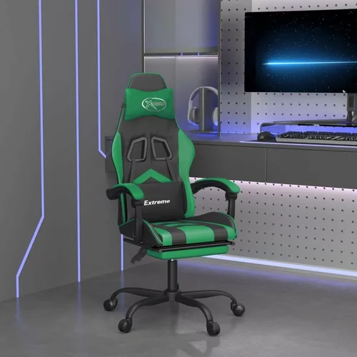  Vrtljiv gaming stol z oporo za noge črno in zeleno um. usnje, (20701282)