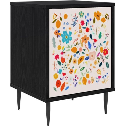  Noćni ormar MAINZ Crni hrast 36 x 33 x 51 cm Konstruirano drvo - Cvjetni uzorak 1 Cijene