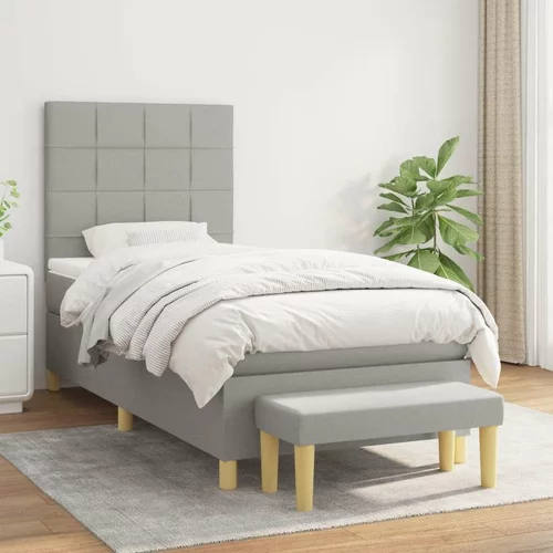  Box spring postelja z vzmetnico svetlo siva 90x200 cm blago, (20790737)