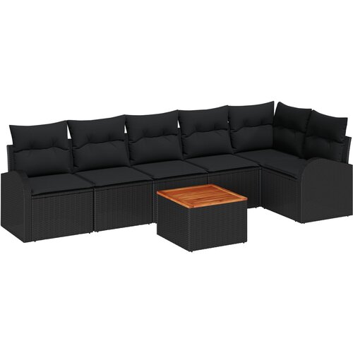 VidaXL 7-dijelni set vrtnih sofa s jastučićima crni poli ratan akacija, 2-sjedna vrtna sofa s skladi&amp;scaron;tem i jastučićima crni poli ratan Slike