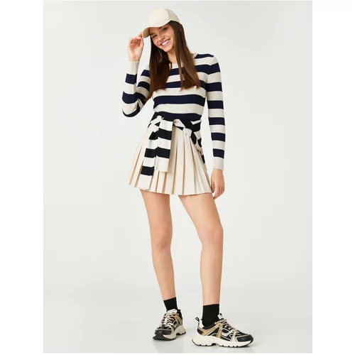 Koton Crop Striped Knitwear Sweater Crew Neck Long Sleeve Ribbed