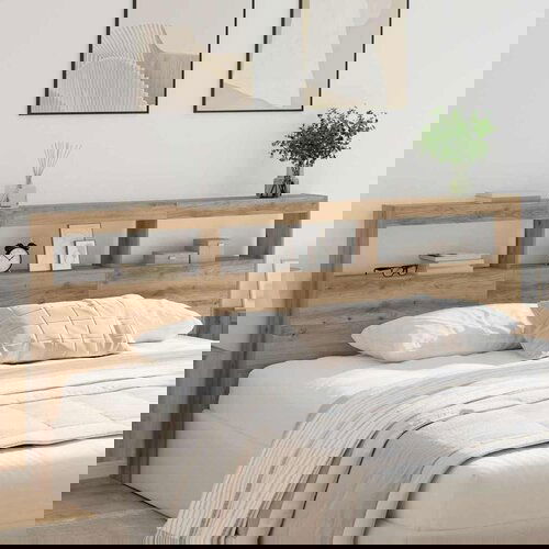 VidaXL Vzglavje Umetni hrast 220 x 17 x 102 cm Konstruiran les Slike