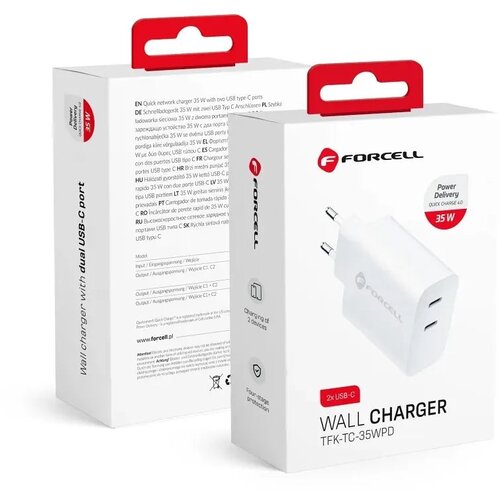 forcell Zidni punjač s 2 USB utičnice tipa C - 3A 35W s PD i funkcijom Quick Charge 4.0 Cene