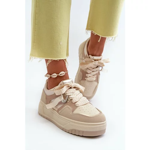 Kesi Women's platform sneakers made of eco leather, beige moun
