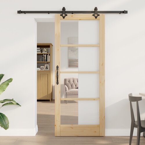 vidaXL Drsna vrata s kompletom opreme "ORKDAL" iz masivnega lesa in stekla, Notranja vrata s steklom "ORKDAL" 83x202x4 cm iz masivnega bora Cene