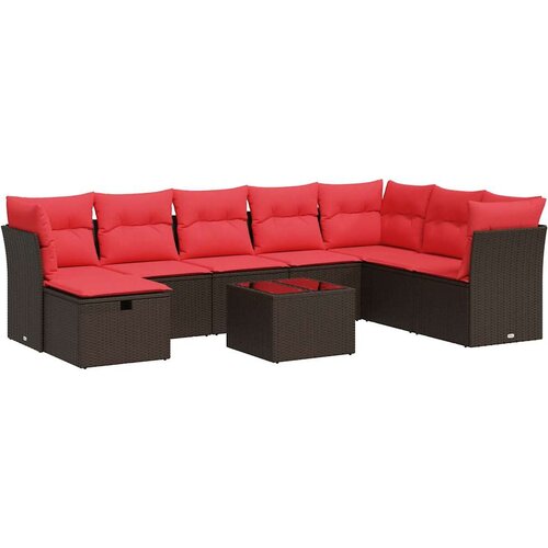  9-dijelni set vrtnih sofa s jastucima poliratan smeđi Slike