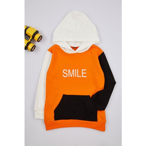 Trendyol Orange Boy&amp;#039;s Hooded Color Block Cotton Knit Sweatshirt Slike