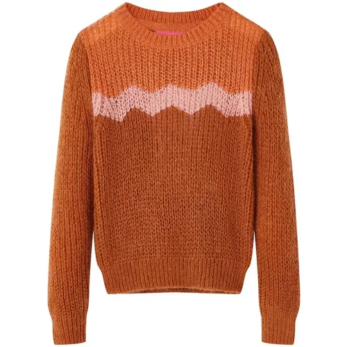 vidaXL Otroški pulover pleten konjak 140