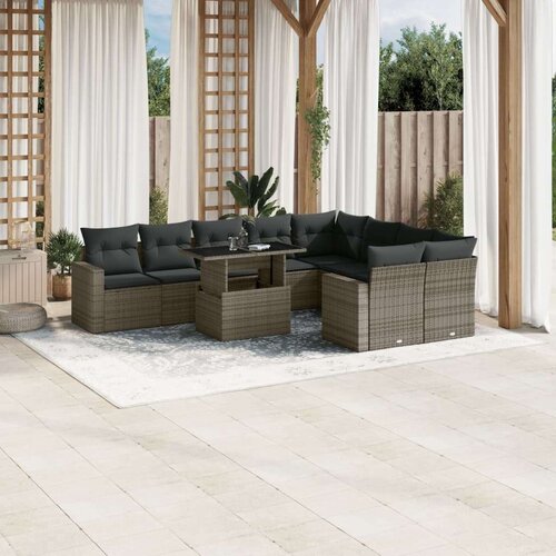 VidaXL 10-dijelni set vrtnih sofa od poliratana s jastucima sivi Slike