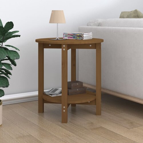 The Living Store Klubska mizica medeno rjava Ø 55x60 cm trdna borovina - Klubska Mizica, (21573807) Cene