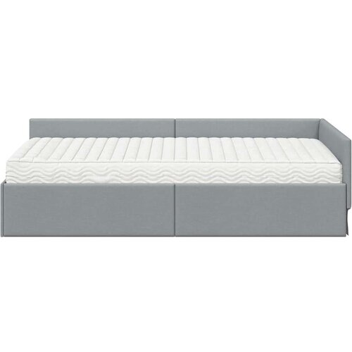  Kutni krevetni okvir s madracem 2 pcs Svijetlo siva tkanina Slike