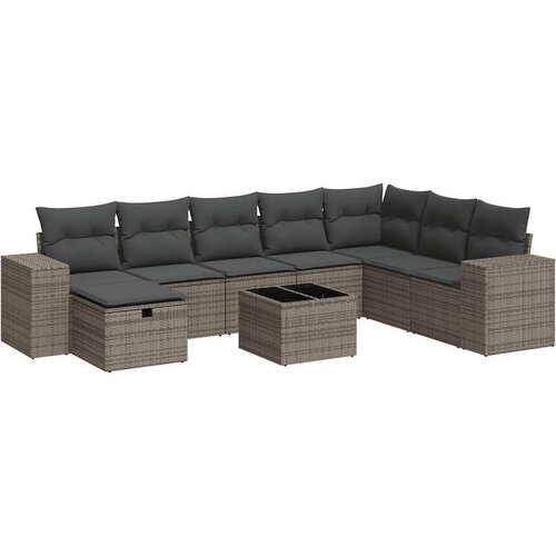 VidaXL 9-dijelni set vrtnih sofa od poliratana s jastucima sivi Slike