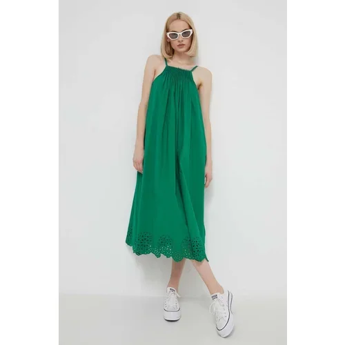 Desigual Pamučna haljina boja: zelena, maxi, širi se prema dolje