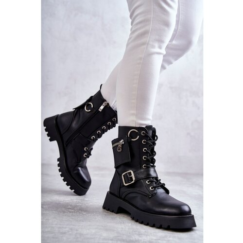 Kesi Leather Boots On Flat Heels Black Marlis Slike