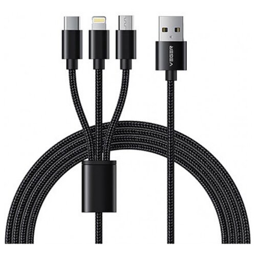 Veger V303 pleteni kabel 3v1 USB-A na USB-C/Lightning/MicroUSB, 1,5m, črn Cene