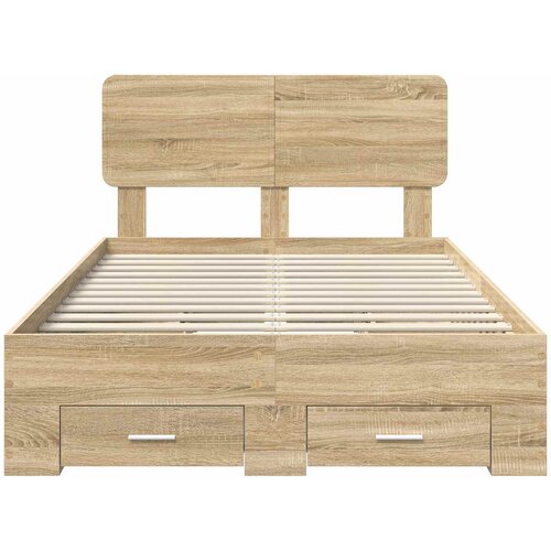  Krevetna konstrukcija s ladicama Sonoma hrast 120 x 200 cm Smeđa 203 x 123 x 90 cm Slike