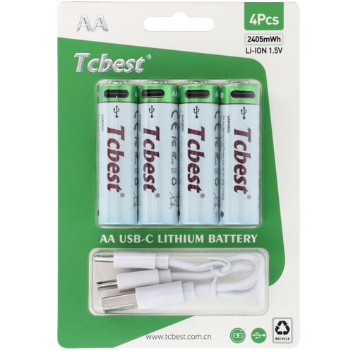 TCBEST punjiva baterija R6 (aa) 650 mah sa soketom type c + usb a kabal 4 x type c (4 kom) Slike