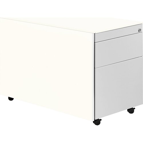 mauser Predalnik s kolesi, V x G 570 x 800 mm, 1 predal za material, 1 predal za obešalne mape, čista bela / aluminijasto siva / bela Cene