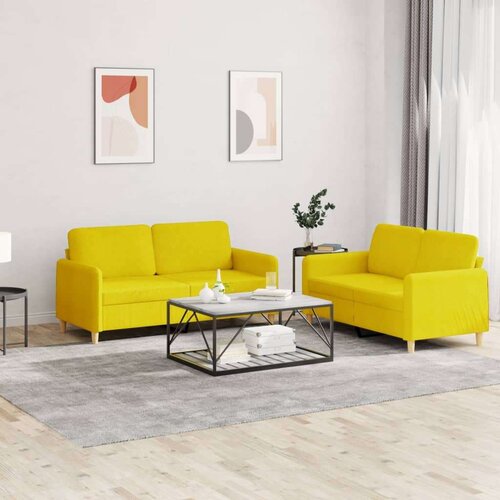  2-dijelni set sofa s jastucima svjetložuti od tkanine Cijene