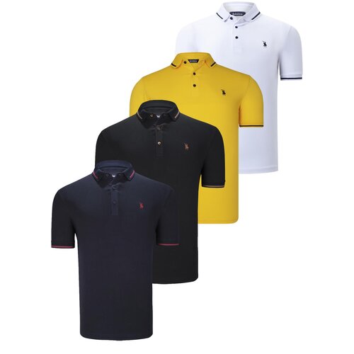 Dewberry QUADRUPLE SET T8586 MEN'S T-SHIRT-BLACK-WHITE-NAVY-YELLOW Cene