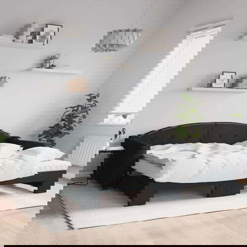  Dnevni krevet na razvlačenje crni 100 x 200 cm od tkanine Slike