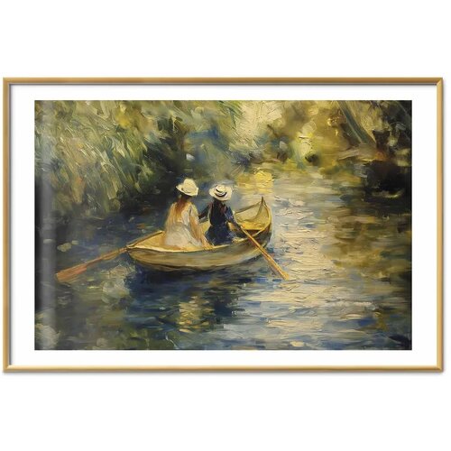  Plakat Boat crossing - painting of two women sailing a boat on a river 42x29.7 Zlatni okvir s margom Slike