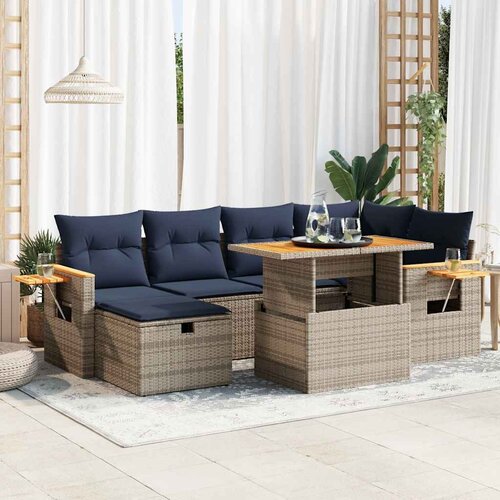  7-dijelni set vrtnih sofa poliratan i bagrem s jastucima sivi Cene