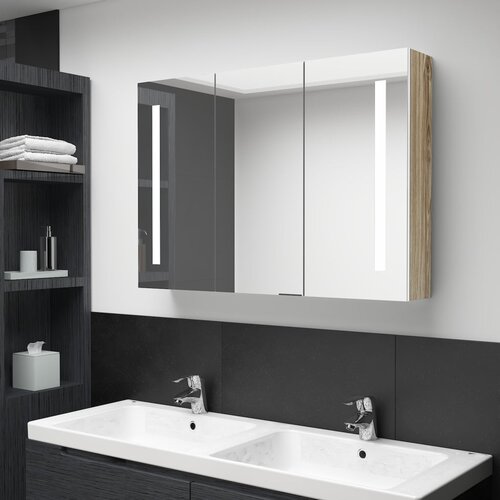 VidaXL LED kupaonski ormarić s ogledalom 89x14x62 cm bijeli i hrast Slike