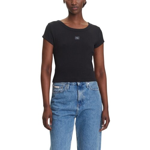 Calvin Klein Jeans Majice s kratkimi rokavi A- WOVEN LABEL 2X2 R LV047C200G Črna Cene