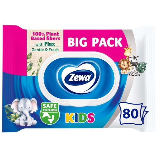 Zewa Vlažni toalet papir Moist Kids, Sa vlaknima lana, 80 komada Slike