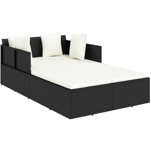 LEŽAJ za sunčanje s jastucima crni 182 x 118 x 63 cm poliratan Slike