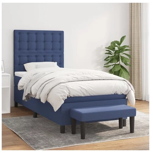 vidaXL Box spring postelja z vzmetnico modra 100x200 cm blag