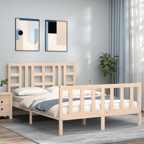 VidaXL Okvir kreveta s uzglavljem 140 x 190 cm od masivnog drva Slike