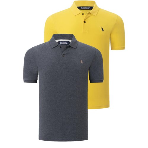 Dewberry DUO SET T8561 MENS TSHIRT-ANTHRACITE-YELLOW Slike