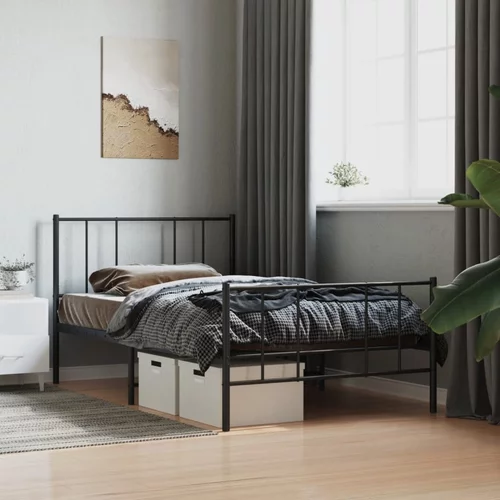 vidaXL Kovinski posteljni okvir z vzglavjem in vznožjem črn 90x200 cm