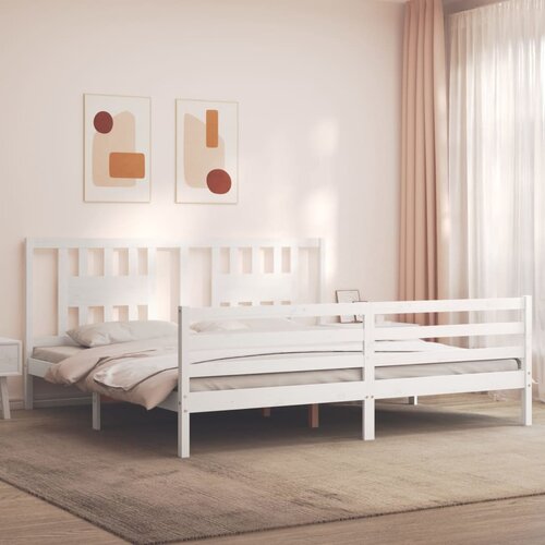 The Living Store Posteljni okvir z vzglavjem bel trden les - Posteljni Okvir, (21526474) Cene