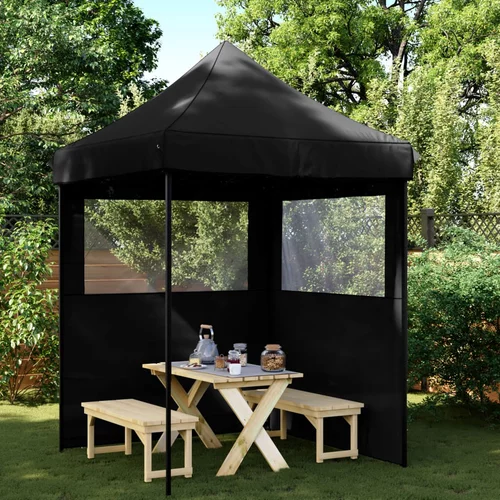 Sklopivi prigodni šator za zabave s 2 bočna zida crni