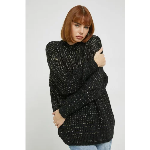 Superdry Pulover s dodatkom vune za žene, boja: crna, topli