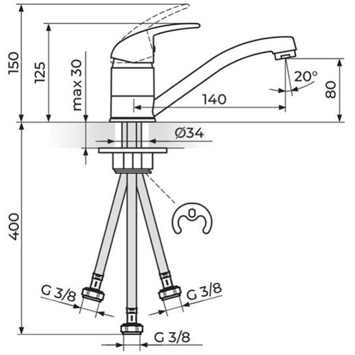 Rosan baterija za sudoperu sa 3 cevi J381081 140mm king Slike
