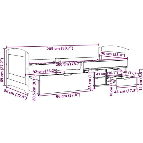VidaXL Dnevni krevet s 5 ladica bez madraca &amp;quot;IRUN&amp;quot; crni 90x200 cm Slike