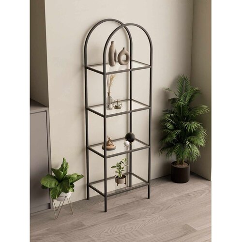 Hanah home İdil polica za knjige 47 &amp;times; 158 &amp;times; 30 cm, crna / providno staklo Slike