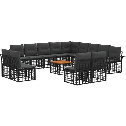  Set vanjskih sofa 14 pcs Crna i tamno siva Poliester - Crna i tamno siva sa stolom Cene