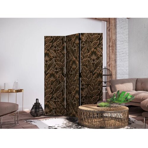  Paravan - Dense Vegetation - Botanical Patterns in Illustrative Style Brown 135x172 Akustični Slike