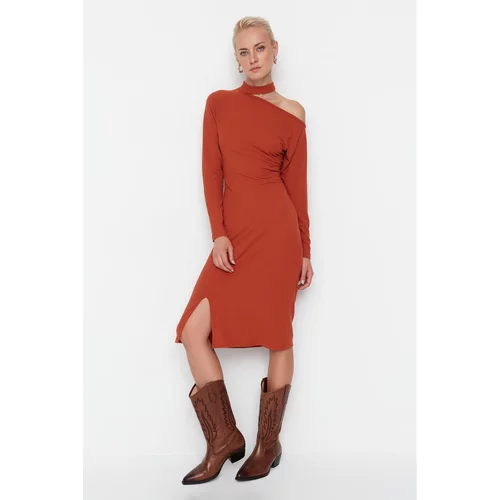 Trendyol Tile Cut Out Detailed Corduroy Knitted Dress