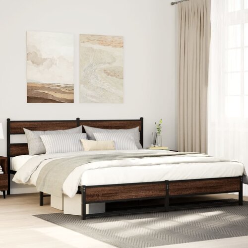 Furnova Kovinski posteljni okvir brez vzmetnice rjavi hrast 183x213 cm, (21937700) Slike