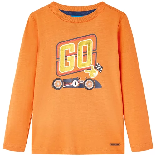 vidaXL Otroška majica z dolgimi rokavi potisk dirkalnikov temno oranžna 92