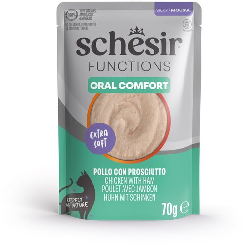  Ekonomično pakiranje Schesir Functions Mousse 24 x 70 g - Oral piletina i &amp;scaron;unka Slike