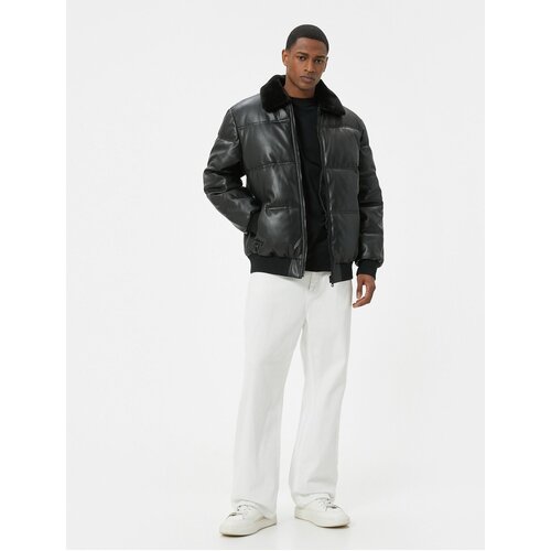Koton Faux Leather Puffer Jacket with Fur Collar and Pocket Cijene